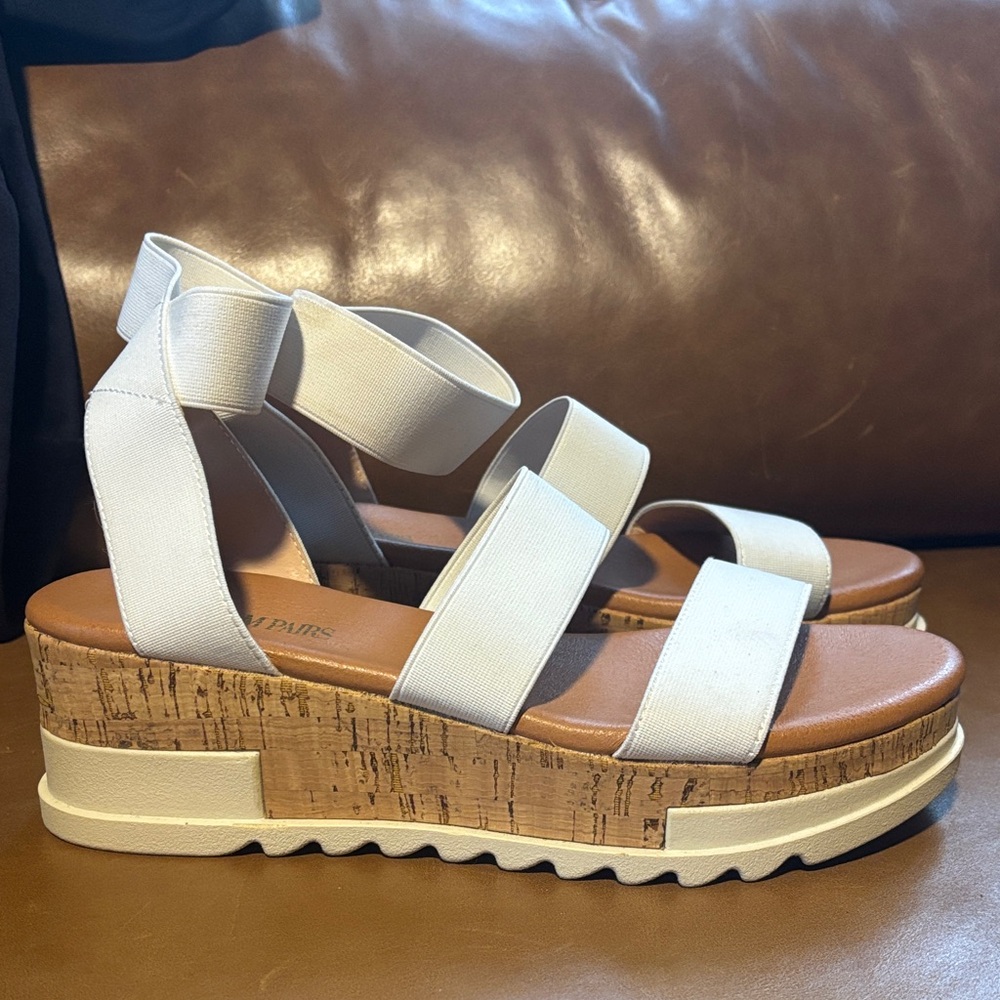 Dream Pairs White Elastic Strappy Cork Platform Sandals